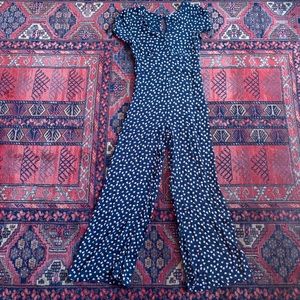 Free People Pink and Black Ditsy Floral Jumpsuit